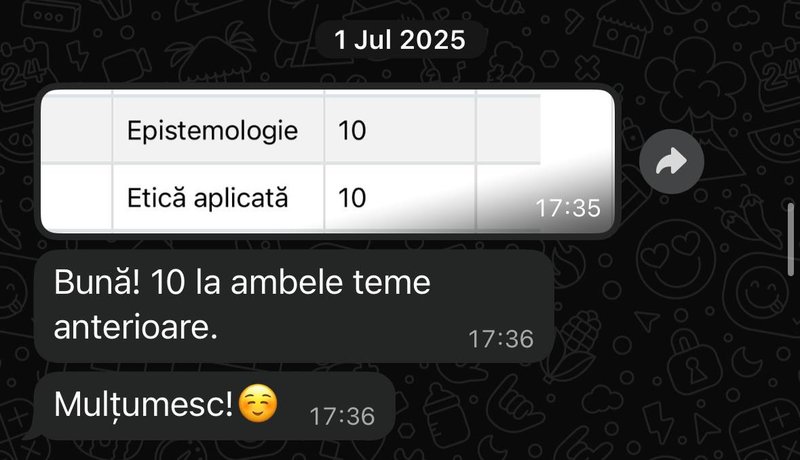 Recenzie de la un student: „10 la ambele teme anterioare. Mulțumesc!”