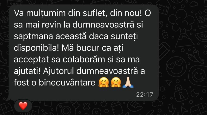 Recenzie de la un student: „Vă mulțumim din suflet! Ajutorul dumneavoastră a fost o binecuvântare.”