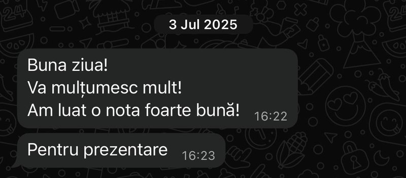 Recenzie de la un student: „Vă mulțumesc mult! Am luat o notă foarte bună.”